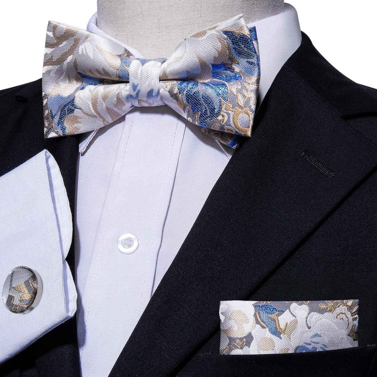 Paisley Striped Bow Tie for Men Silk Pre-Tied Bowtie Pocket Square Cufflinks Set Formal Wedding Party Prom