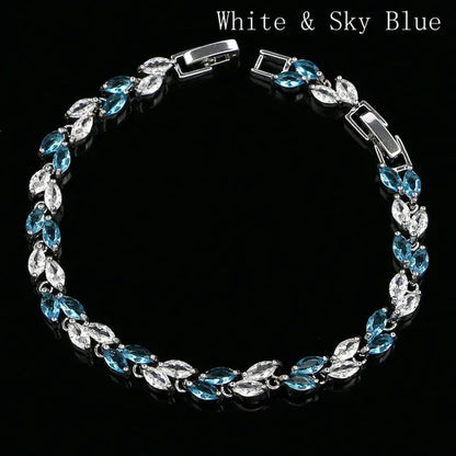 Trendy 2019 Cubic Zirconia Jewelry 925 Silver Leaf Charm CZ Crystal Female Bracelets Bangles for Women