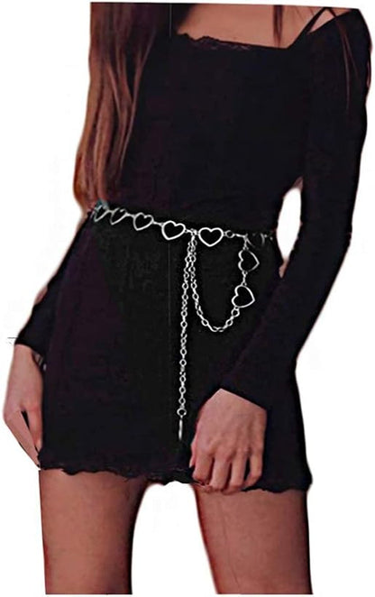 Women Waist Chain Belt Gold Silver Chain Belt Body Chains Jewelry for Dress Y2K Heart Chain
