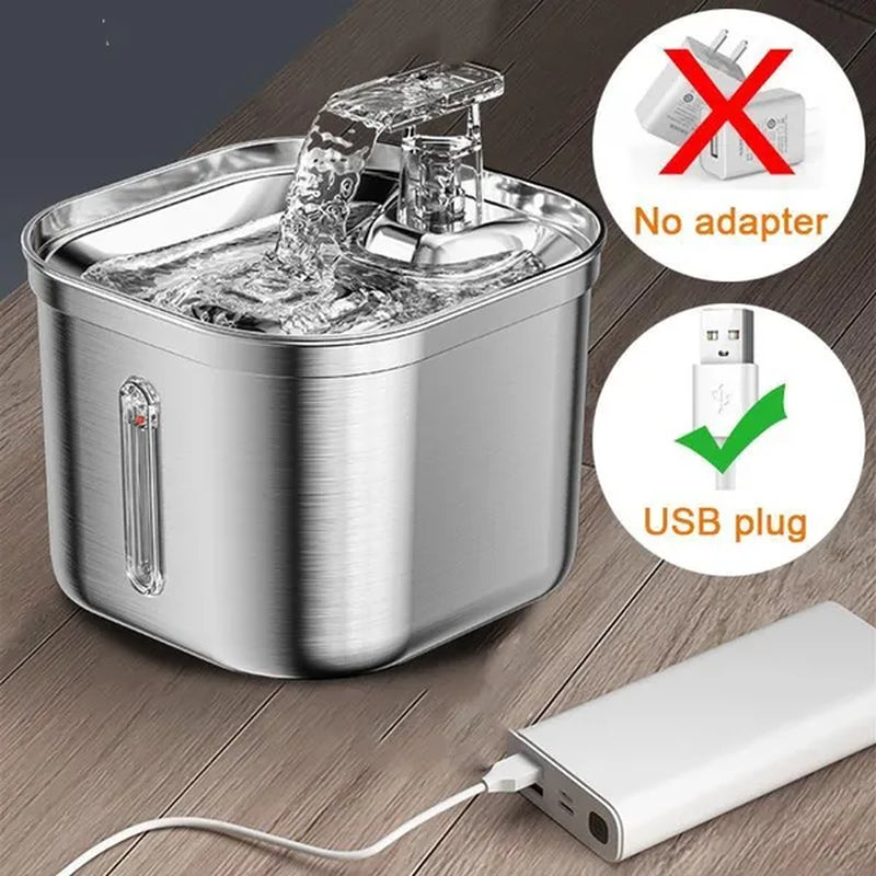 Stainless Steel Cat Fountain With Water Mark Automatic Cats Water Dispenser Filter Pet Cat Ultra Quiet Pump Water Foutain