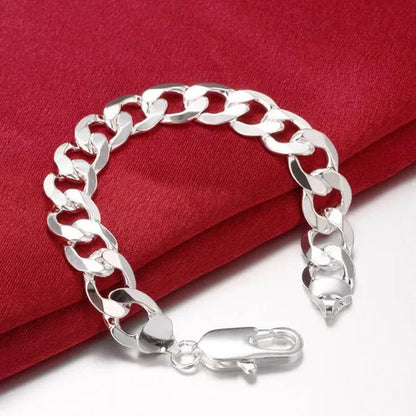 High Quality 925 Sterling Silver 12MM Width Male Jewelry 925 Solid Silver Fashion Jewelry Men Curb Chain Necklace Bracelet 8-30 inches