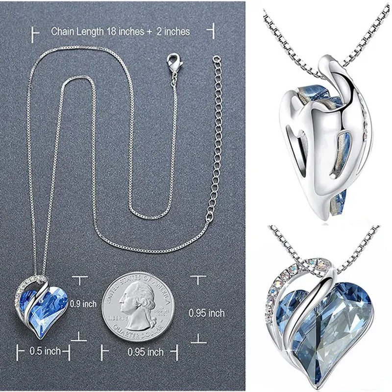 Love Heart Crystals Pendant Necklace January To December Birthstone Jewelry for Woman Blue Crystal Choker Necklace for Bridal Wedding Necklace Valentine's Day  Mother's Day Wife's Anniversary Gift