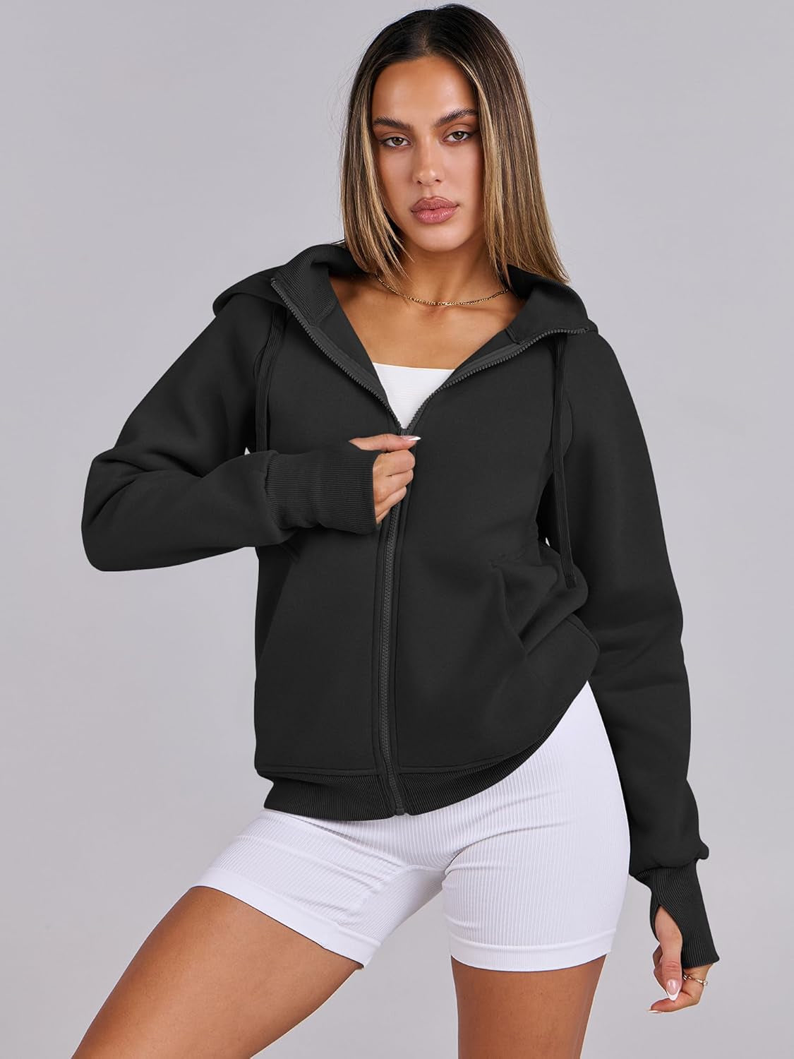 Womens Zip up Hoodies Fleece Jackets Long Sleeve Sweatshirts Pockets Casual Fall Fashion Preppy Outfits Y2K Clothes