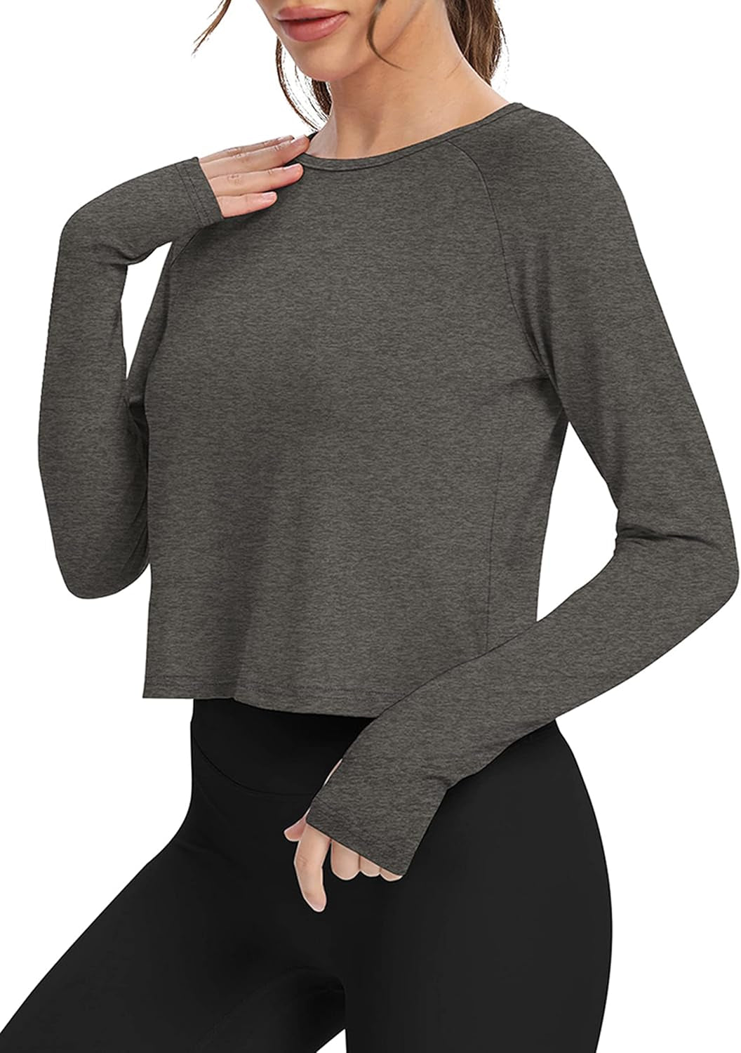 Long Sleeve Athletic Workout Shirts Sports Yoga Gym Crop Tops for Women