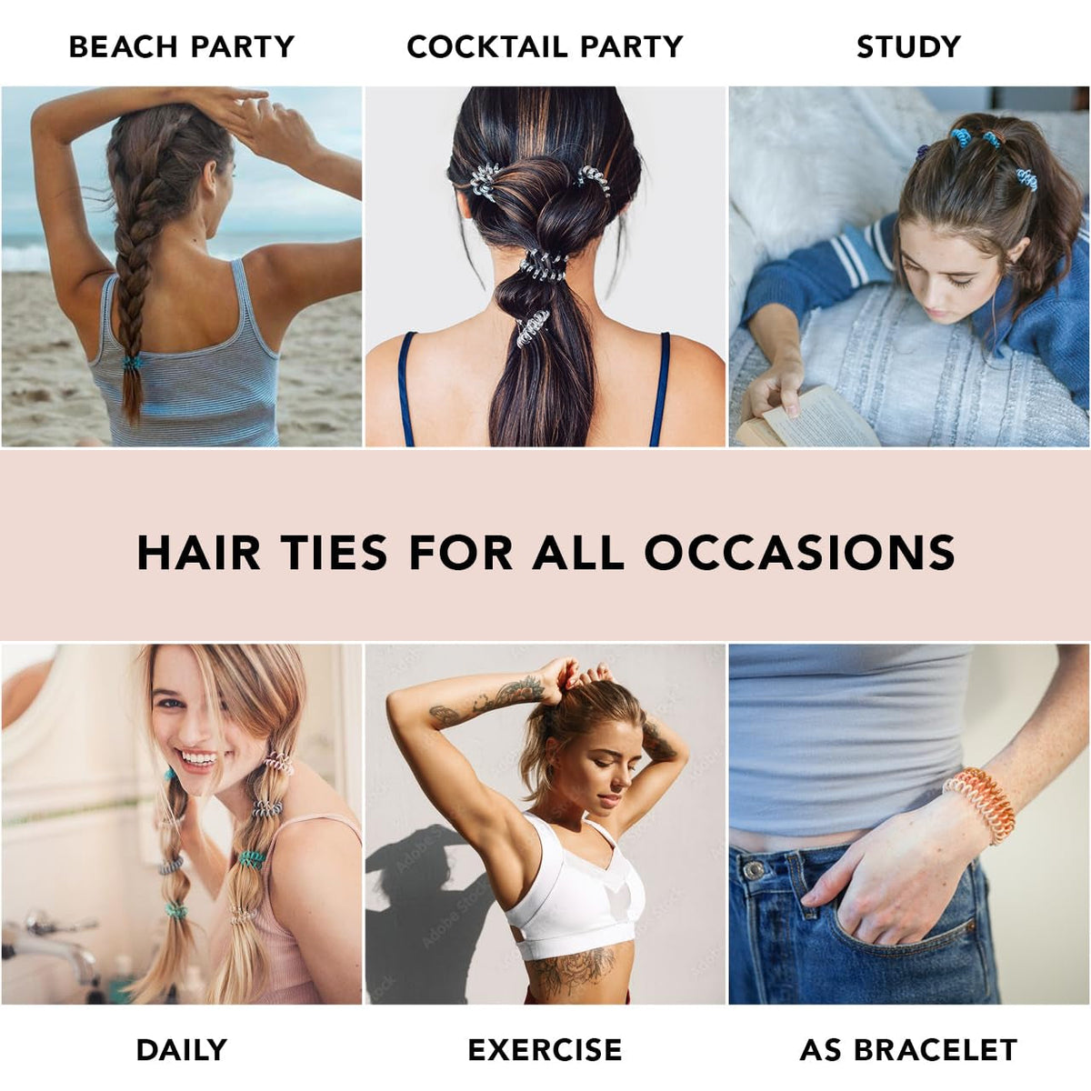 Spiral Hair Ties for Women, Coil Hair Ties for Thick Hair, No Crease Hair Tie, Spiral Hair Ties No Damage, Hair Coils & Phone Cord Hair Ties for Thin Hair, Hair Ties Spiral, 8Pcs (Brunette)