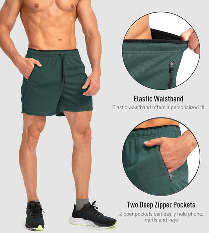 Men'S Running Shorts with Zipper Pockets Quick Dry Gym Athletic Workout 5" Shorts for Men