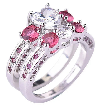 Romantic love shape setting ring Ruby imitation diamond zircon engagement ring holiday gift
