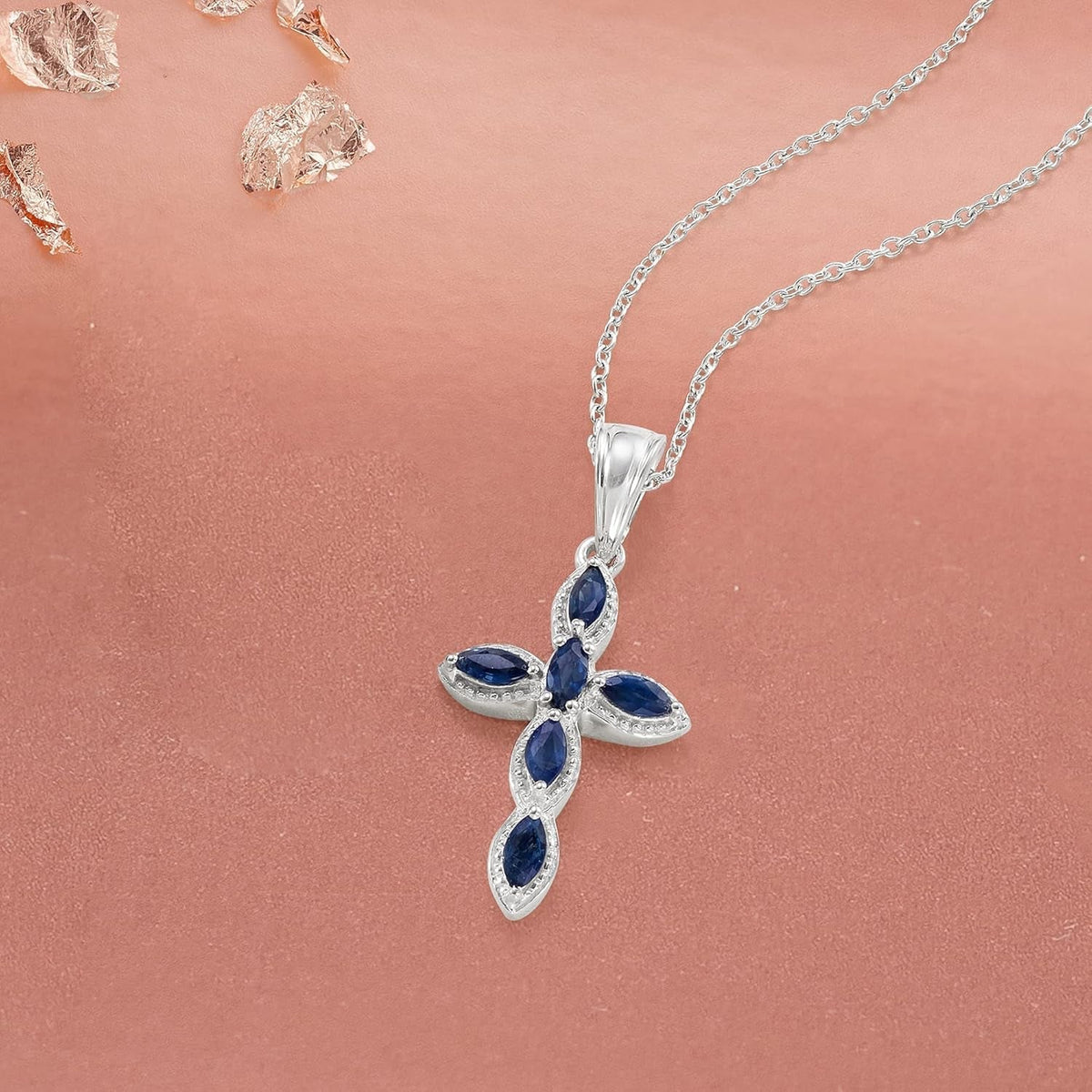 0.80 Ct. T.W. Sapphire Cross Pendant Necklace in Sterling Silver. 18 Inches