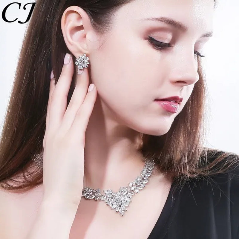 CANDICE White Gold Plated Marquise Red Zirconia Stone Necklace Earrings Sets for Wedding Luxury Party CZ Jewelry Set