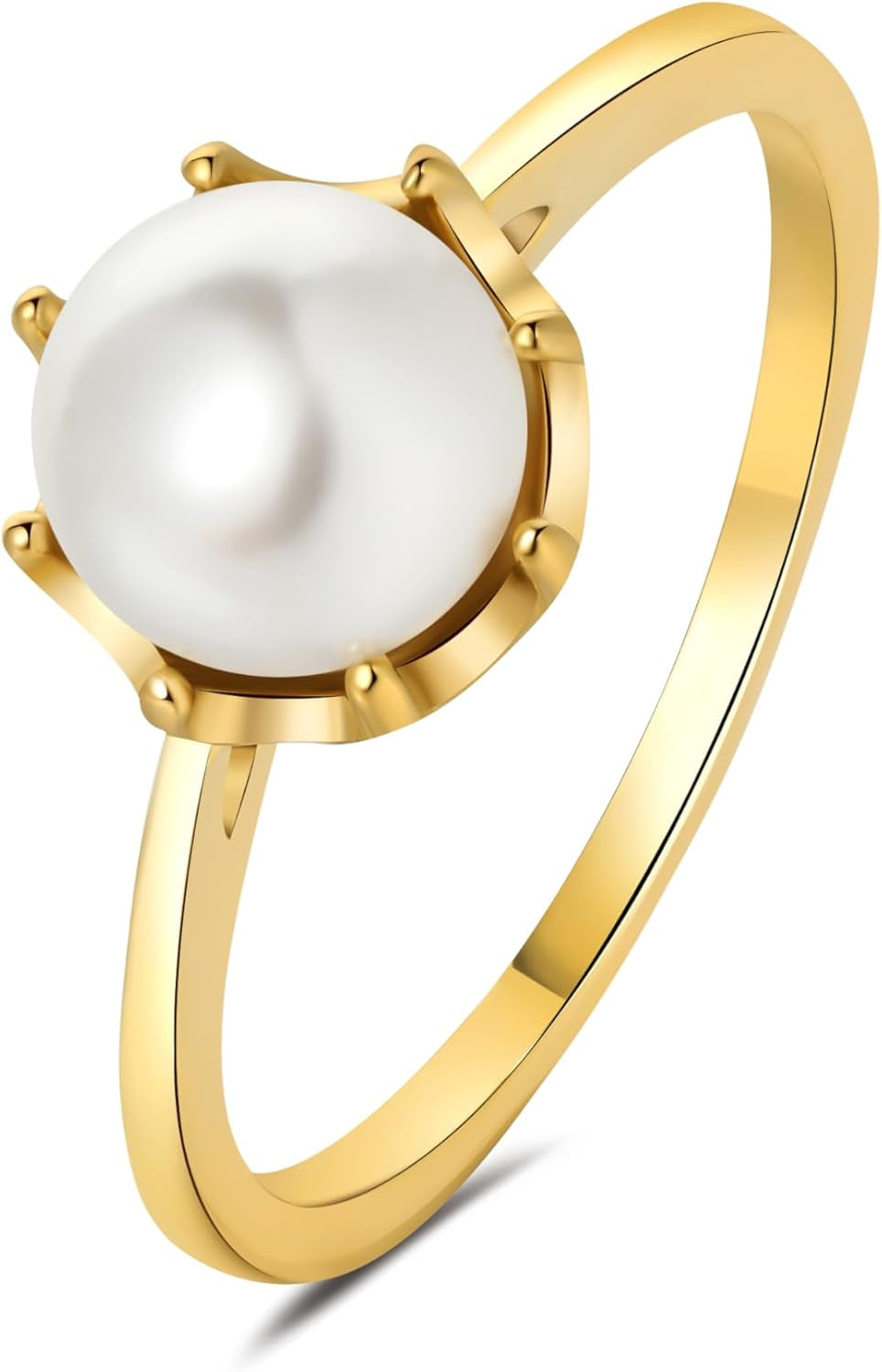 Pearl Ring for Women, 18K Gold Plated Womens Gold Rings for Bride Wedding Engagement Band Birthday Gold Rings Size 5 to 9