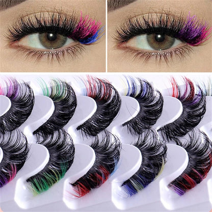 Colored Lashes 20Mm Strip False Eyelashes Kit with Color Fluffy 8D Thick Volume Lash Tint Curly Rainbow Fake Eye Lashes 7 Pairs Multi Pack