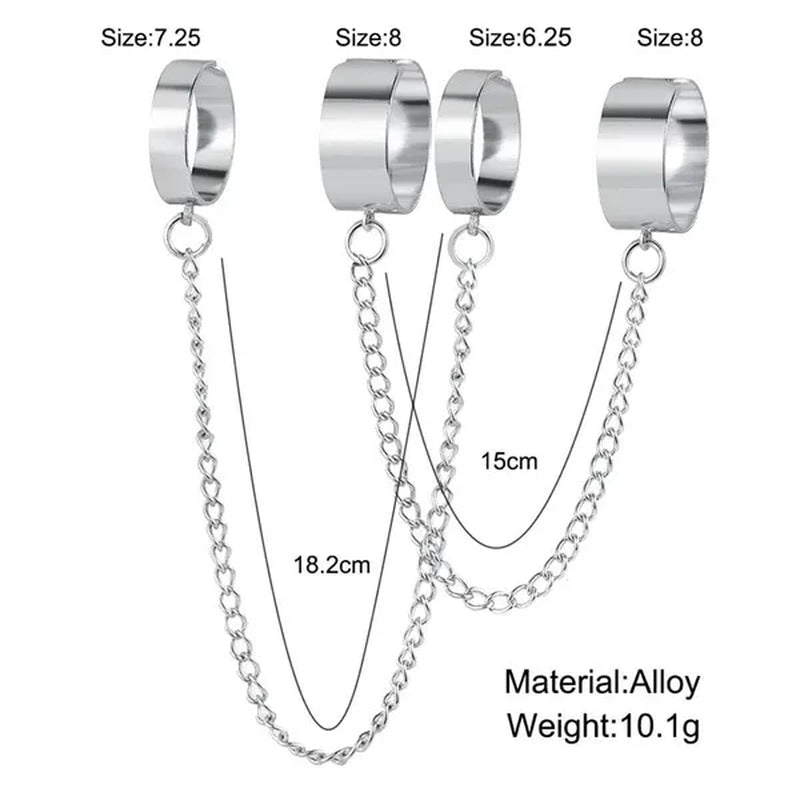 Punk Cool Hiphop Chain Rings Multi-layer Adjustable Open Finger Rings Set Alloy Man Rings for Women Party Gift Jewelry
