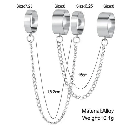 Punk Cool Hiphop Chain Rings Multi-layer Adjustable Open Finger Rings Set Alloy Man Rings for Women Party Gift Jewelry