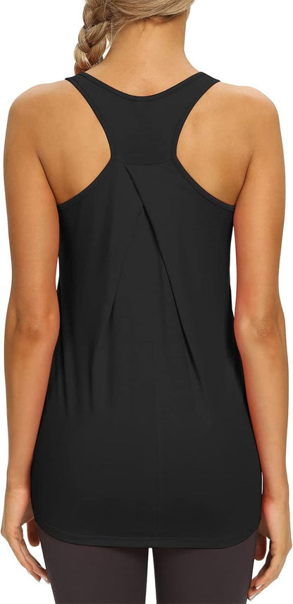 Womens Long Workout Tops Racerback Athletic Yoga Gym Tank Top Sports Tennis Shirt