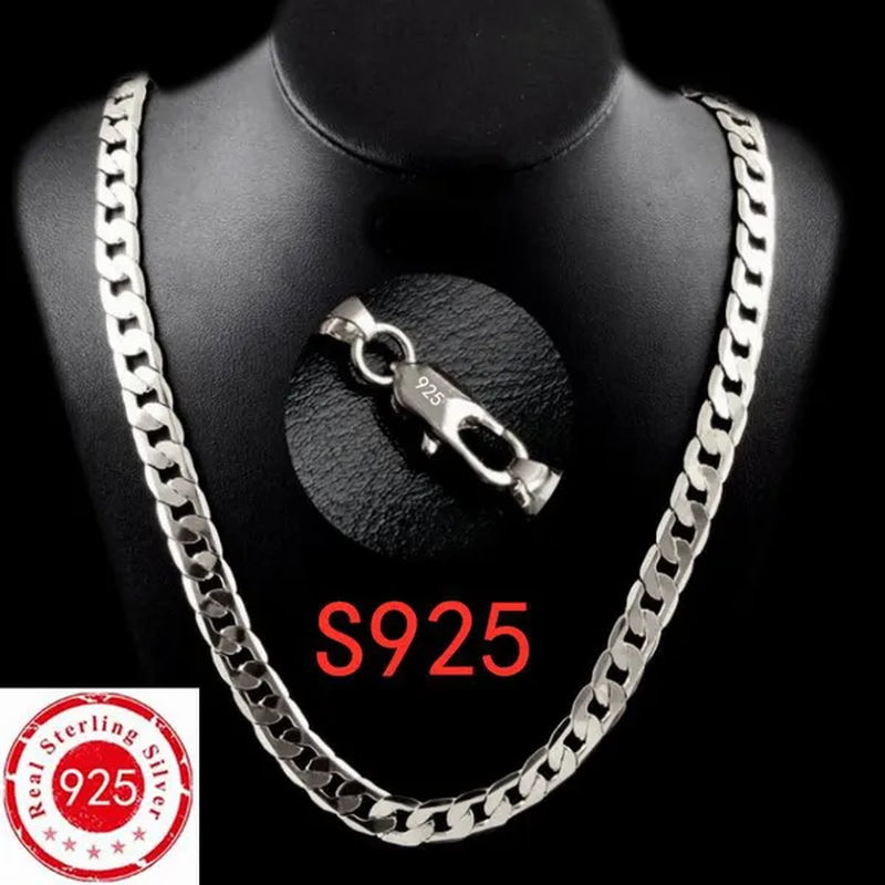 Wholesale 925 Sterling Silver Fashion Jewelry Sets 4MM/6MM/8MM Curb Link Chain Necklace Bracelet for Women and Men Fashion Wedding Party Engagement Jewelry Gift-Genuine Sterling Silver