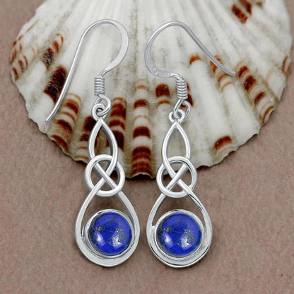 round Shaped Natural Gemstone Earrings for Women, Sterling Silver Celtic Knot Dangle Birthstone Earrings Jewelry Women'S Day Gifts for Mom Wife Sister