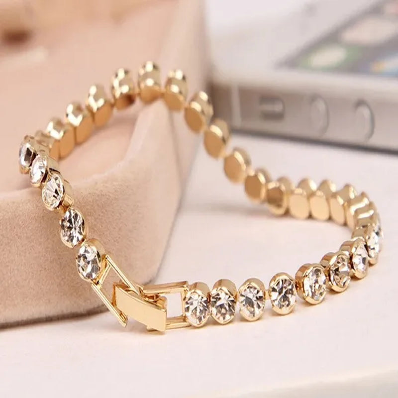Trendy Romantic Lady Gold Plated Crystal Zircon Beaded Chain Bracelet Women Charm Gorgeous Exquisite Bracelets Valentine's Gift Party Wedding Jewelry