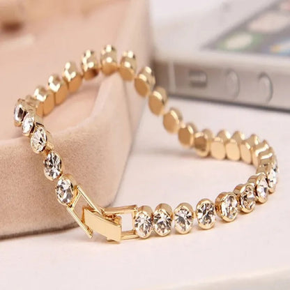 Trendy Romantic Lady Gold Plated Crystal Zircon Beaded Chain Bracelet Women Charm Gorgeous Exquisite Bracelets Valentine's Gift Party Wedding Jewelry