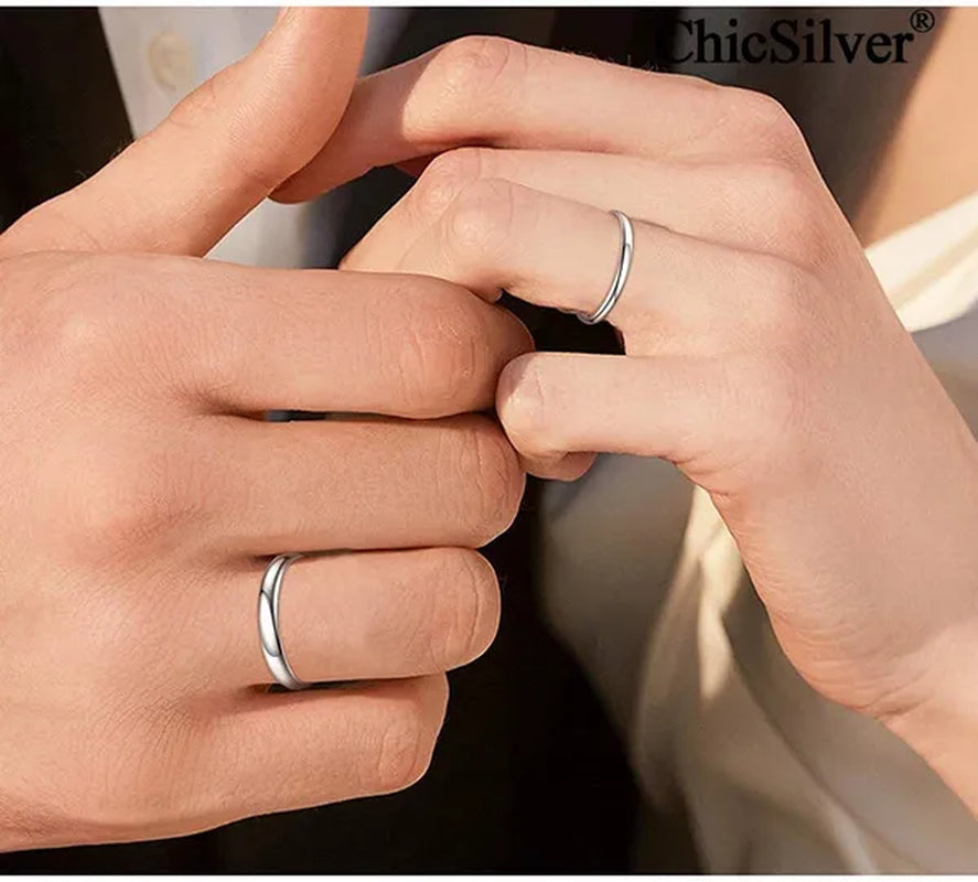 ChicSilver Ring Solid 925 Sterling Silver 2/3mm Thin Plain Dome High Polish Wedding Band Rings for Him and Her Size 4-12