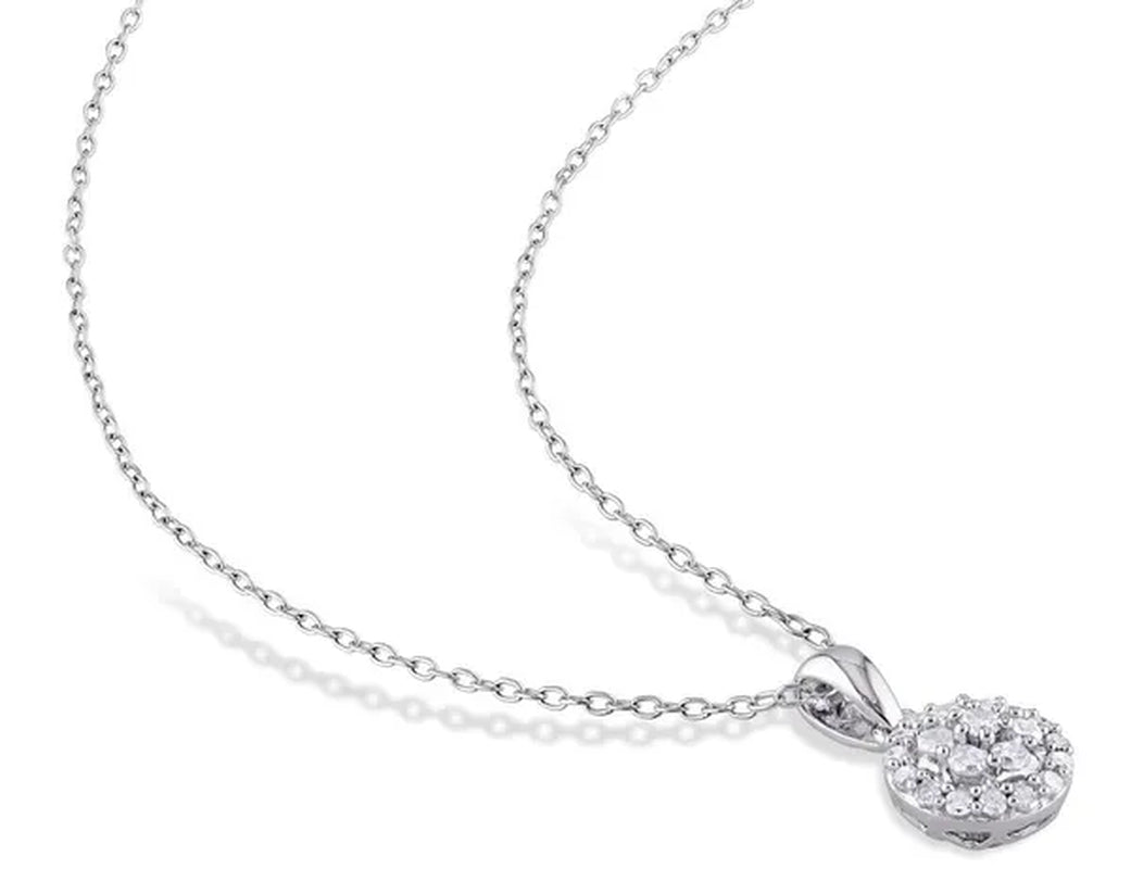 1/4 Carat (ctw I-J, I2-I3) Diamond Cluster Halo Pendant Necklace with Chain