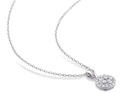 1/4 Carat (ctw I-J, I2-I3) Diamond Cluster Halo Pendant Necklace with Chain
