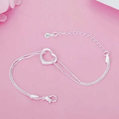 Fashion Jewelry Exquisite Women's 925 Sterling Silver Charm Heart Bracelets Necklaces for Wedding Party Christmas Gift Jewelry Set