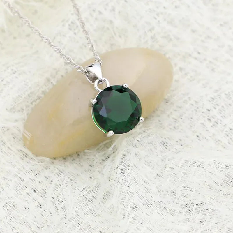 925 Sterling Silver Jewelry Sets Green Emerald Earrings Ring Pendant Neckalce Round Jewelry Women Accessories