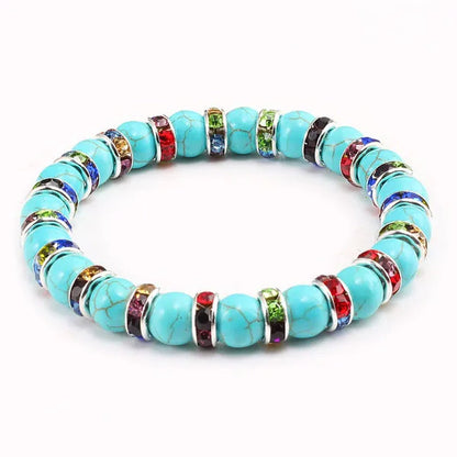 Blue turquoise and green point hand natural Vintage bracelet rhinestone rope men's and women's elastic casual bracelet prayer yoga pendant jewelry