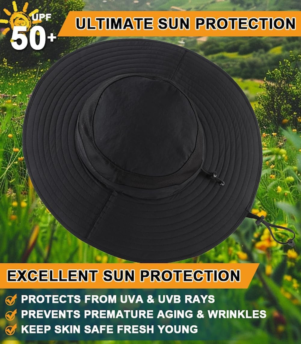 UPF50+ Mens Sun Hat Wide Brim Fishing Hat Foldable Large Brim UV Protection Sun Hat for Men Women Beach Gardening