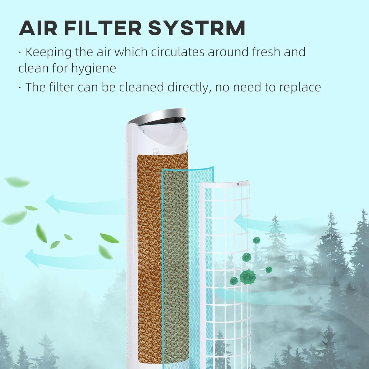 40" Evaporative Air Cooler with Water Tank, 3-In-1 Ice Cooling Fan with Humidifier, 52° Oscillating Portable Swamp Cooler for Home Office, 3 Modes, 3 Speeds, 8H Timer, Remote, White