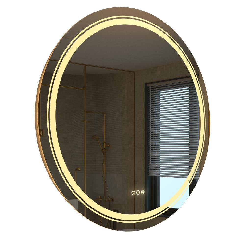 32 In. W X 32 In. H Large round Frameless Defog Dual Front LED Backlit Wall Mounted Bathroom Vanity Mirror Super Bright