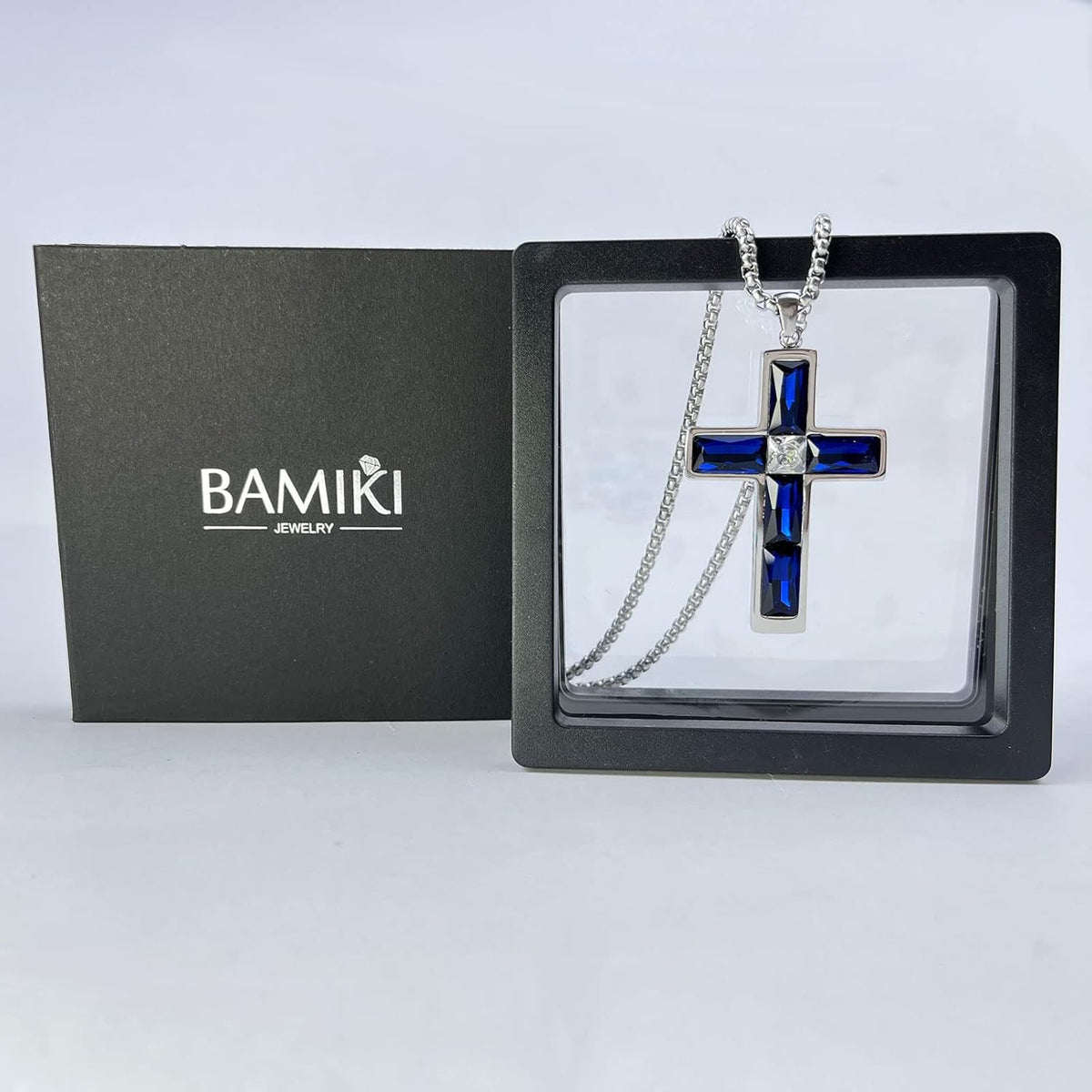 Birthstone Cross Necklace for Men, 316L Stainless Steel with Cubic Zirconia Cross Pendant Necklace for Women, 24Inch Chain Handmade Jewelry