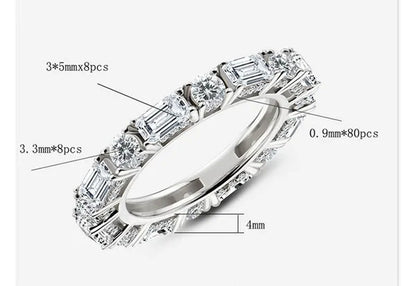 Eternity Ring 18k White Gold Plating Sterling Silver Round & Emerald Cut Ethical Lab-grown Diamond Band Stackable Ring Multi-stone Ring
