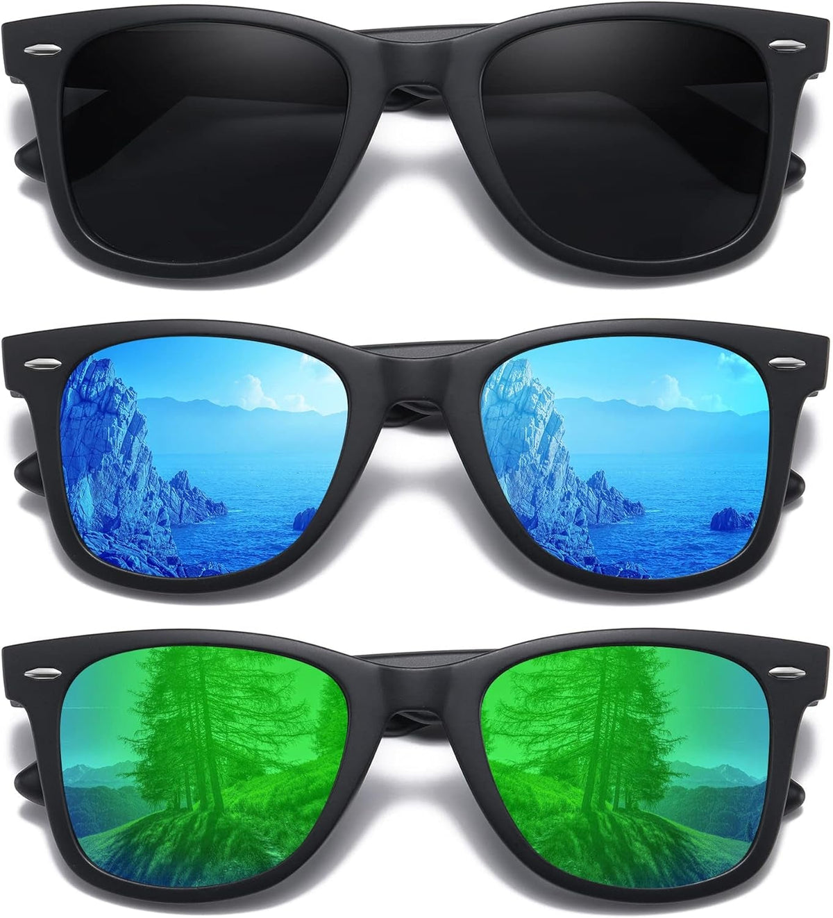Retro Polarized Sunglasses for Women Men Classic Mirror Lens Driving Trendy Sun Glasses UV Protection (3 Pack)