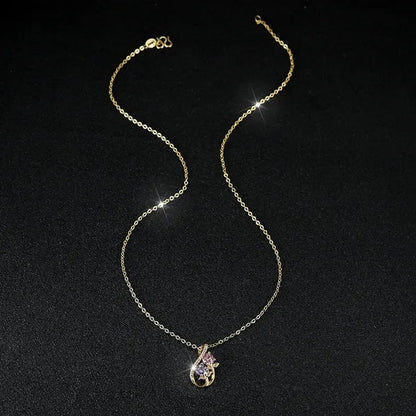 Unique 18K Gold Number Eight Pink Sapphire Tulip Pendant White Diamond Necklace For Women Wedding Birthday Jewelry Gift