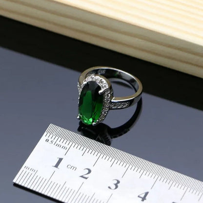 925 Sterling Silver Jewelry Oval Green Emerald Jewelry Sets for Bridal Women Decoration