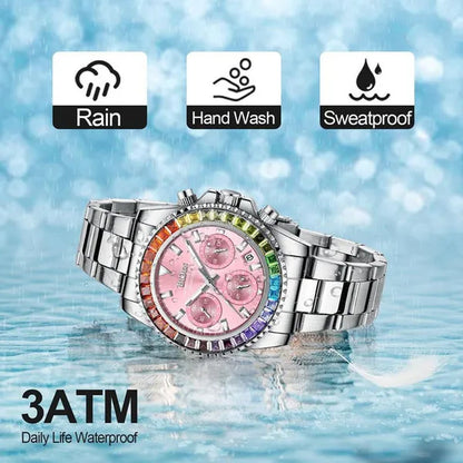 Women Rhinestone Watch Fashion Bling Casual Ladies Watch Female Quartz Rose Gold Watch Crystal Diamond Bracelet Watches For Women Montre Femme Relojes Damen Uhren Orologi Donna
