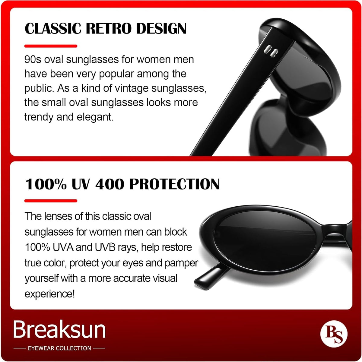 Retro Oval Sunglasses for Women Men Fashion Small Oval Sunglasses 90s Vintage Shades