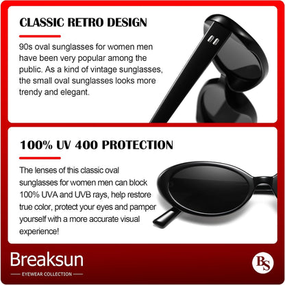 Retro Oval Sunglasses for Women Men Fashion Small Oval Sunglasses 90s Vintage Shades