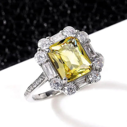 S925 Silver-plated Citrine Rhinestone Crown Ring Female Women Palace Bling Crystal Wedding Ring Jewelry