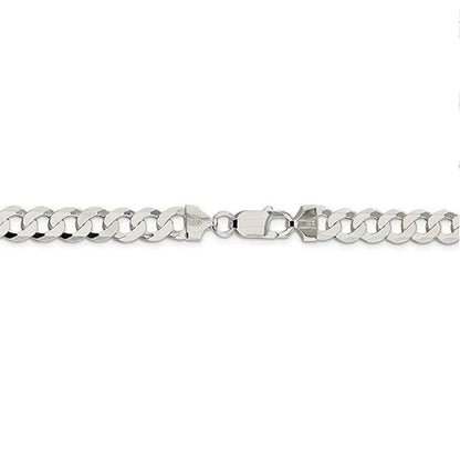 Fashion Solid 925 Silver 8Mm Close Link Flat Curb Cuban Chain Necklace with Secure Lobster Lock Clasp