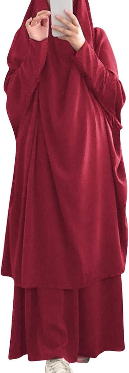 Prayer Clothes for Muslim Women Islamic Abaya Suit Maxi Skirt + Khimar Hijab 2Pcss Burka Jilbab Kaftan