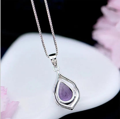 Fashionable and Noble 925 Pure Silver Diamond Lady Necklace Long Pendant Elegant Natural Amethyst Clavicle Chain