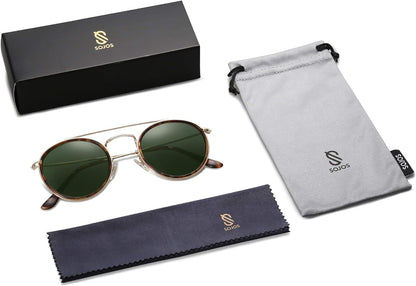 Retro Round Double Bridge Polarized Sunglasses for Women Men Vintage Circle UV400 Sunnies SJ1104