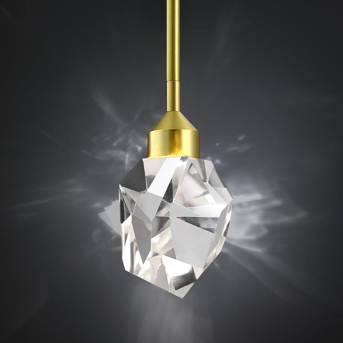 Gold Crystal Pendant Light Small Hanging Pendant Light Fixtures 8W LED Light 3 Color Temperature Adjustable 3000K-5000K-4000K Mini Single Modern Chandelier for Kitchen Island Bathroom