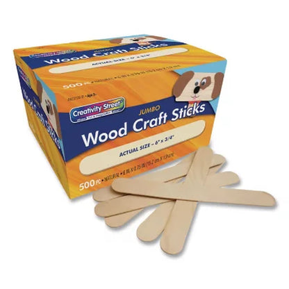 Chenille Kraft Jumbo Size Natural Wood Craft Sticks, 6 X 3/4 (500 per Box)