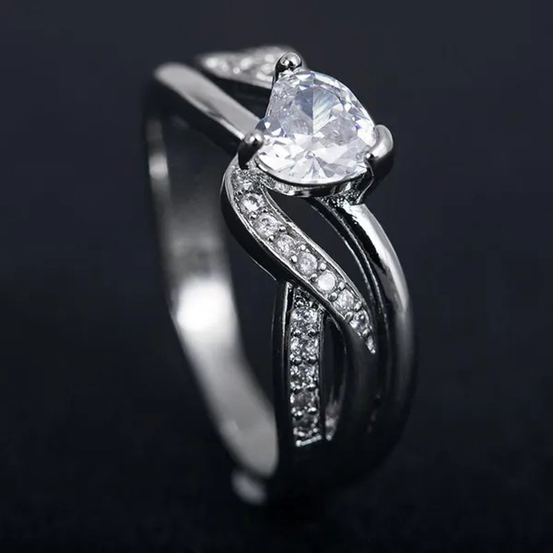 Fashion Heart Cut Purple Natural Amethyst & Diamond Ring Jewelry for Women