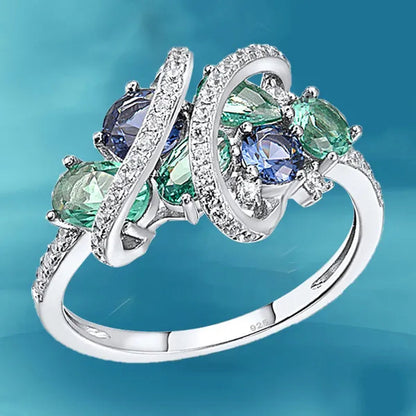 Trendy Luxury Creative Ladies Stone Ring Sparkling Twisted Zircon Ring Bridal Wedding Engagement Ring Mother's Day Birthday Party Anniversary Gift High Jewelry Anillo De Compromiso