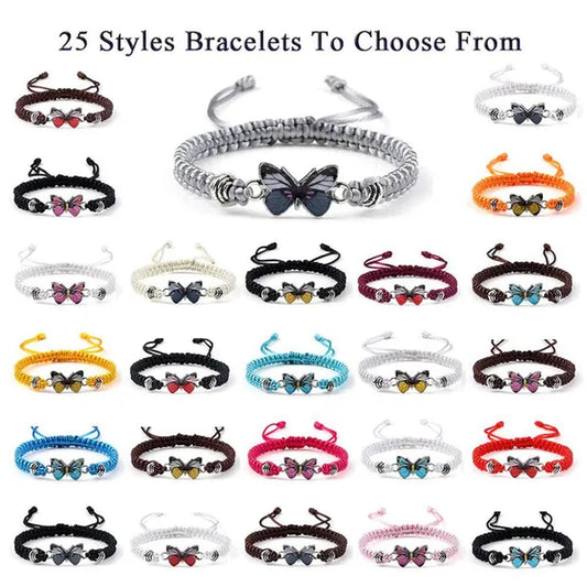 2022 Hot Adjustable Braided String Bracelet For Women Grey Butterfly Pendant Handmade Charm Bangles Fashion Girl Jewelry