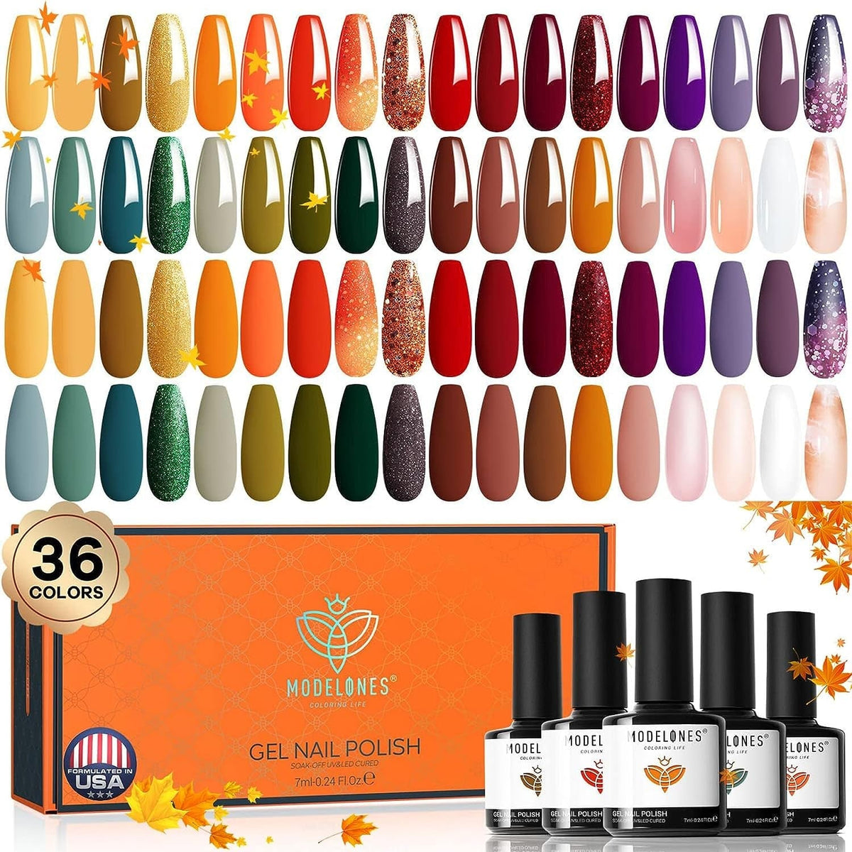 40 Pcs Gel Nail Polish Set, Spring Summer Rainbow Neon Gel Polish Bright Colors Colorful with Base & Top Coat DIY Salon Home Nail Polish Soak Off Nail Art Starter Kit Gift for Girls Women